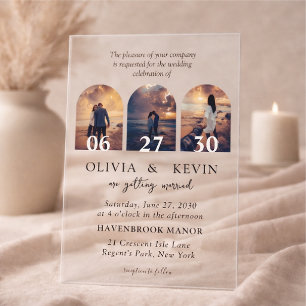 Invitations En Acrylique 3 Photos Mariage Classique Élégant