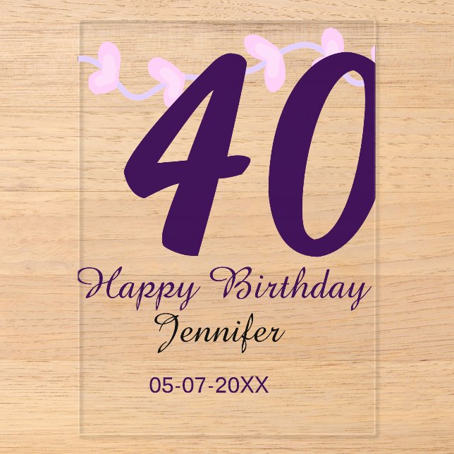 Invitations En Acrylique 40e anniversaire ajouter nom date année épingle fl (Recto)