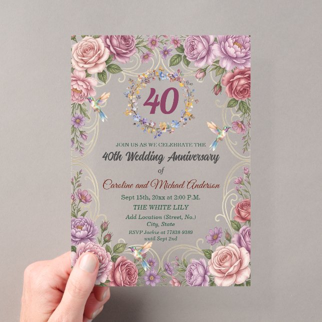 Invitations En Acrylique 40e anniversaire de mariage de rubis Colibris (In situ (ordinateur de poche))
