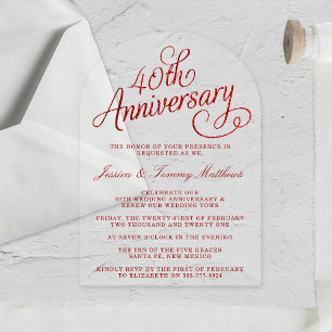 Invitations En Acrylique 40e anniversaire de mariage Rubis
