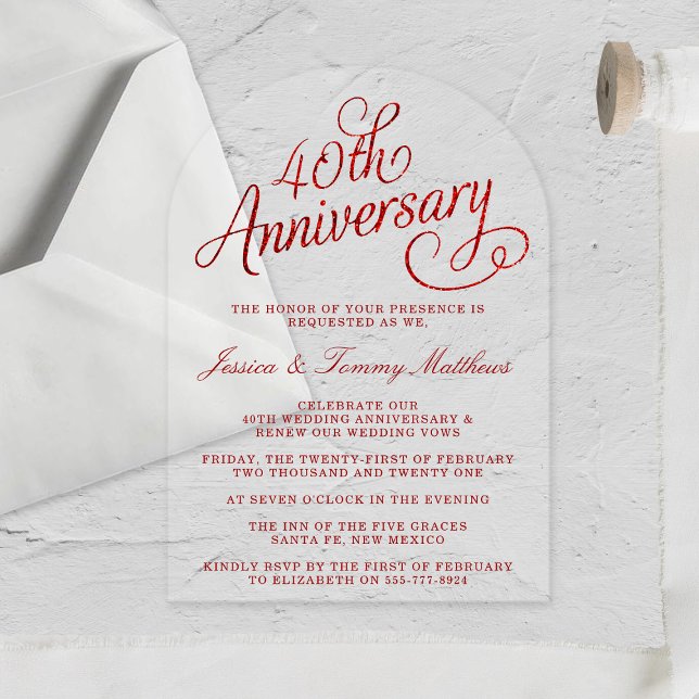Invitations En Acrylique 40e anniversaire de mariage Rubis (Créateur téléchargé)