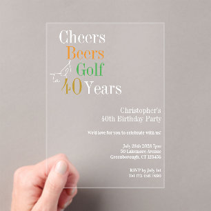 Invitations En Acrylique 40e anniversaire Golf Cheers Bières Party