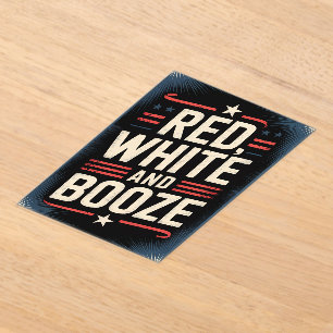 Invitations En Acrylique 4 juillet Booze   Blanc rouge et Booze