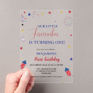 Invitations En Acrylique 4 juillet Little Firecracker 1er anniversaire