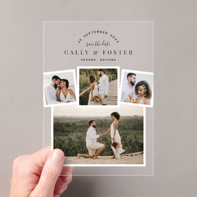 Invitations En Acrylique 4 Photo Collage Save the Date Transparent  (In situ (ordinateur de poche))