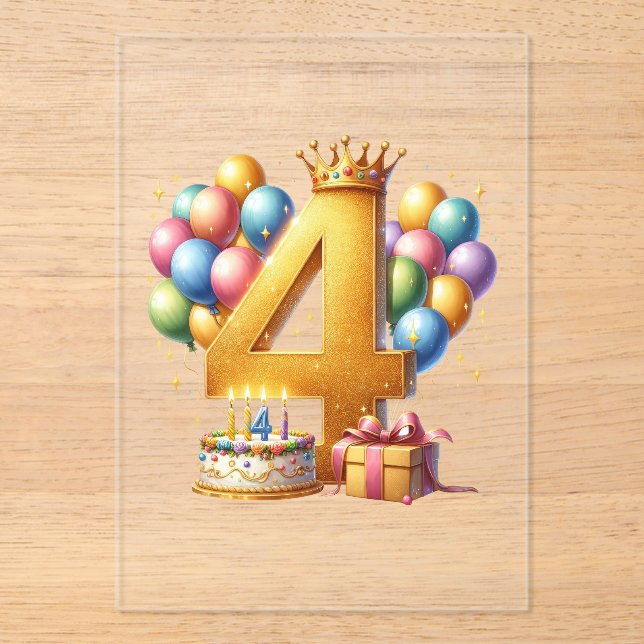 Invitations En Acrylique 4ème anniversaire doré (Recto)