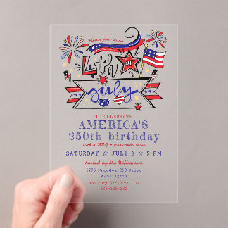 Invitations En Acrylique 4th of July Backyard BBQ & Fireworks America 250