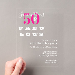 Invitations En Acrylique 50 ans et fabuleux Fête d'anniversaire 50 ans rose