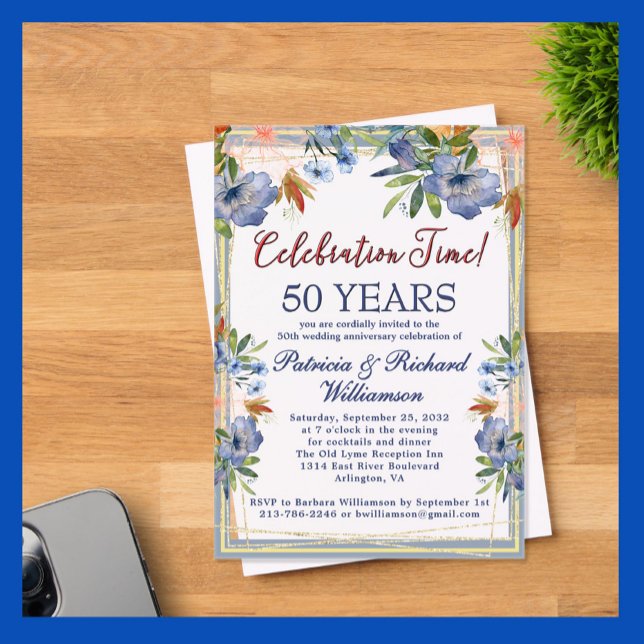 Invitations En Acrylique 50e Anniversaire de Mariage Chic Floral  (Créateur téléchargé)