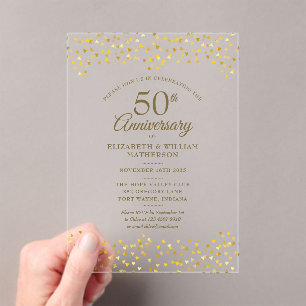 Invitations En Acrylique 50e Anniversaire de Mariage Cœur d'Amour en Confet