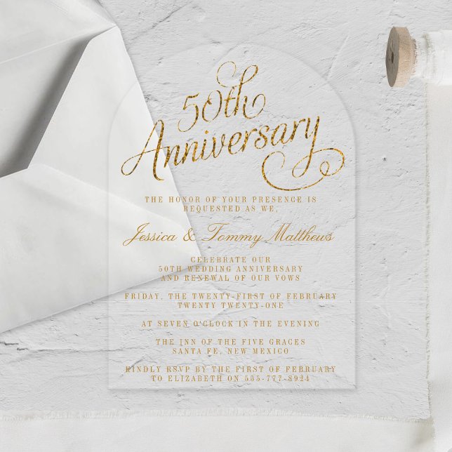 Invitations En Acrylique 50e anniversaire de Mariage d'or (Créateur téléchargé)