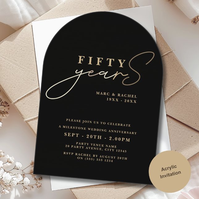 Invitations En Acrylique 50e Anniversaire de Mariage Or Noir (Créateur téléchargé)