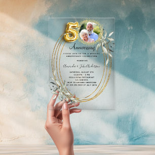 Invitations En Acrylique 50e anniversaire de mariage or photo verdure