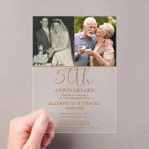 Invitations En Acrylique 50e anniversaire du Mariage Alors et maintenant 2 
