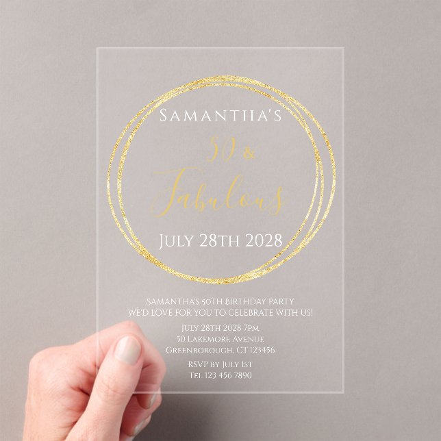 Invitations En Acrylique 50e anniversaire Elegant Chic Anniversaire fête (In situ (ordinateur de poche))