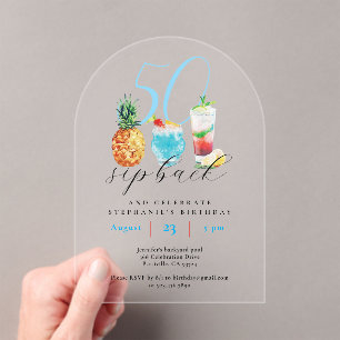 Invitations En Acrylique 50e anniversaire Summer Blue Fruit Cocktails Party