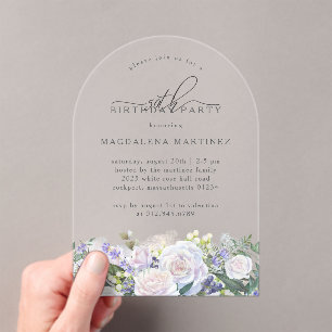 Invitations En Acrylique 50e fête d'anniversaire Rose blanche bleu floral a