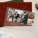 Invitations En Acrylique 5 photo collage or Joyeux Noël carte script<br><div class="desc">Elégant style Joyeux Noël faux or classique script de calligraphie cinq photos de famille transparent carte de vacances acrylique avec votre texte personnalisé sur les deux côtés. VEUILLEZ NOTER que la couleur arrière - plan est modifiable. Vous pouvez le modifier après avoir sélectionné l'option PERSONNALISER sous le menu PERSONNALISER IT....</div>