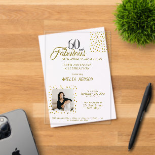 Invitations En Acrylique 60 ans et Fabuleux Paillettes Dorées Photo 60e Ann