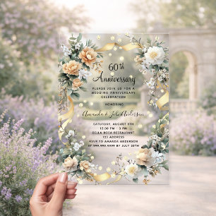 Invitations En Acrylique 60e anniversaire mariage diamants floraux jaunes