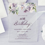 Invitations En Acrylique 60e anniversaire Purple Spring Fleur Lilac<br><div class="desc">Des lilas mauve à l'aquarelle douce créent une jolie invitation au printemps 60ème anniversaire. La typographie ajoute une esthétique élégante. Il fait partie de la collection Purple Spring Lilac Flower. Il vous permet de choisir un thème puis de créer facilement une suite d'invitation unique, des panneaux d'accueil et des décorations...</div>