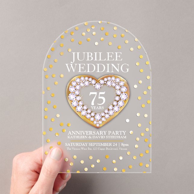 Invitations En Acrylique 75e anniversaire de mariage cœur  (In situ (ordinateur de poche))