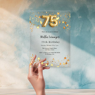 Invitations En Acrylique 75e anniversaire étoile d'or clair