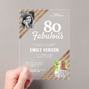 Invitations En Acrylique 80 ans et Fabuleux Paillettes Dorées 2 Photo 80e A