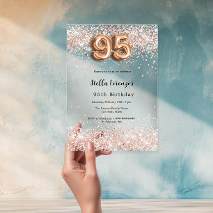 Invitations En Acrylique 95e anniversaire rose confetti d'or clair