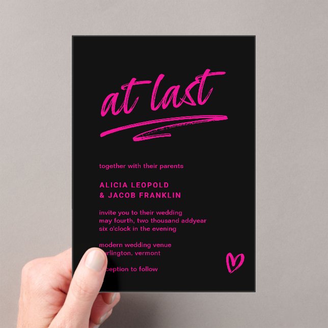 Invitations En Acrylique À Dernier Black Hot rose Typographie Mariage moder (In situ (ordinateur de poche))