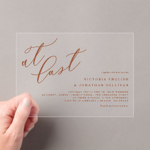 Invitations En Acrylique À Dernier Terracotta Moderne Mariage de calligraph