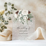 Invitations En Acrylique À feuillage persistant arche élégante neige mariag<br><div class="desc">Arc à feuillage persistant élégante neige mariage d'hiver Acrylique Invitations Matching articles sont disponibles.</div>