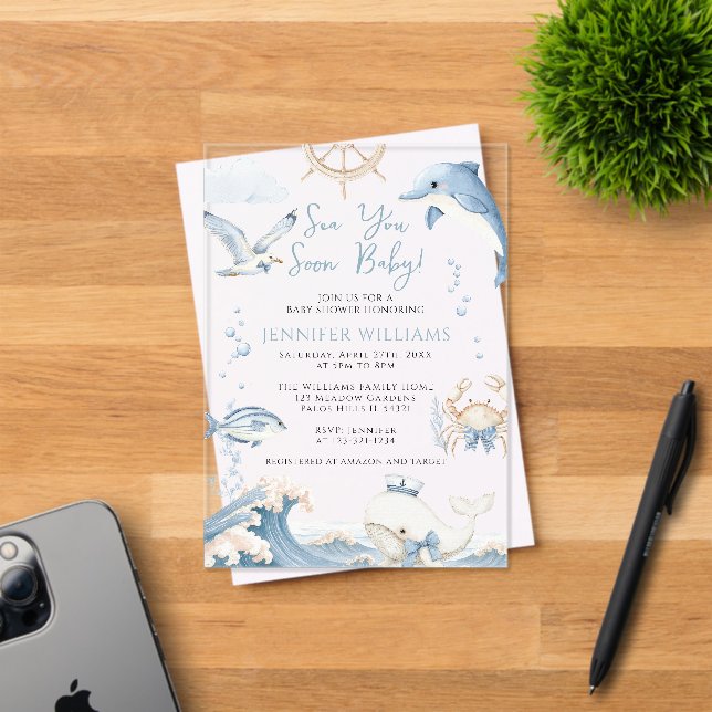 Invitations En Acrylique À la mer bientôt bébé garçon océan douche (Insitu (Carte d'invitation))