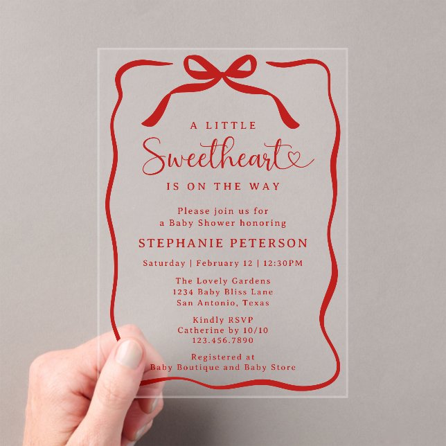 Invitations En Acrylique A Little Sweetheart Is On The Way Red Baby Shower (In situ (ordinateur de poche))