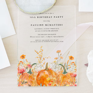 Invitations En Acrylique ACRYLIC 30e anniversaire Citrouille d'automne Fleu