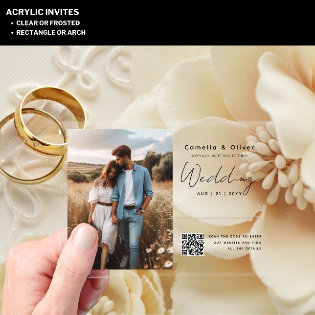 Invitations En Acrylique ACRYLIC Enregistrer La Date PHOTO Qr Code RSVP (Créateur téléchargé)