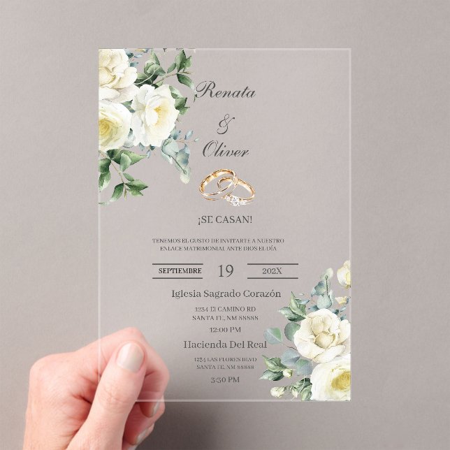 Invitations En Acrylique Acrylic greenery white wedding  (In situ (ordinateur de poche))