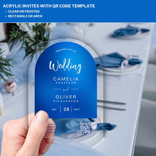 Invitations En Acrylique ACRYLIC MARIAGE Sky Blue Ombre QR Code RSVP (Créateur téléchargé)