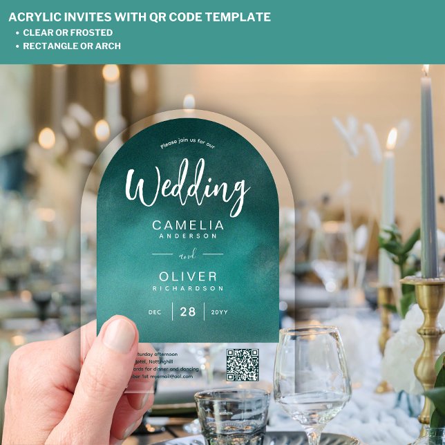 Invitations En Acrylique ACRYLIC MARIAGE Turquoise vert QR Code RSVP Site W (Créateur téléchargé)