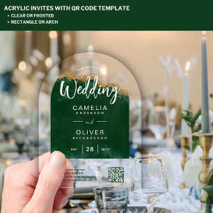 Invitations En Acrylique ACRYLIC MARIAGE Vert Agate QR Code RSVP Site Web