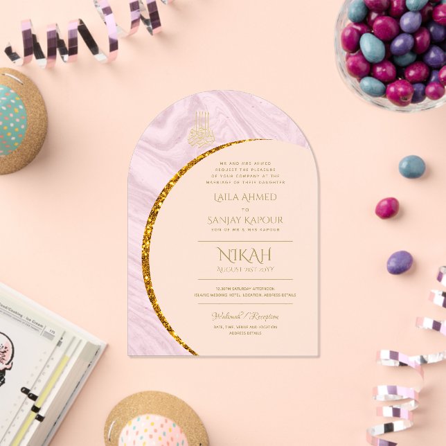 Invitations En Acrylique ACRYLIC NIKAH WALIMA Gold Texte Élégant Islamique (Insitu (Célébration))