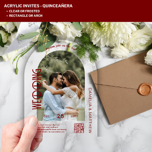 Invitations En Acrylique ACRYLIC Photo Wedding Invite Modern QR Code RSVP