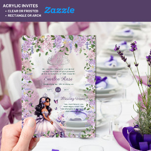 Invitations En Acrylique ACRYLIC Purple Silver Quinceañera Floral Wisteria