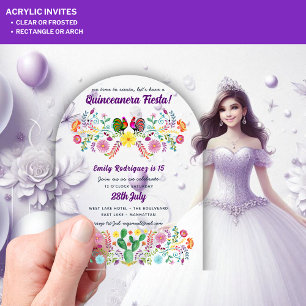 Invitations En Acrylique ACRYLIC Quinceanera Fiesta Folkart Oiseaux floraux