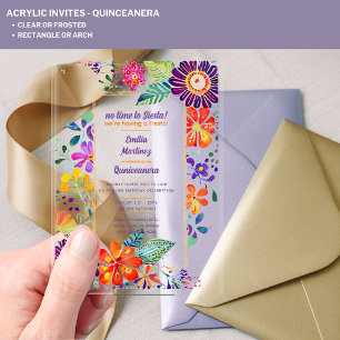 Invitations En Acrylique ACRYLIC Quinceanera Fiesta Folkart Oiseaux floraux