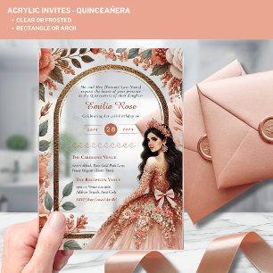 Invitations En Acrylique ACRYLIC Quinceanera Rose Robe rose or Tiara