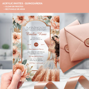 Invitations En Acrylique ACRYLIC Quinceanera Rose Robe rose or Tiara