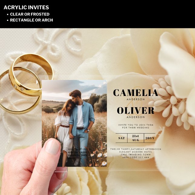 Invitations En Acrylique ACRYLIC Wedding Invite PHOTO Qr Code RSVP (Créateur téléchargé)