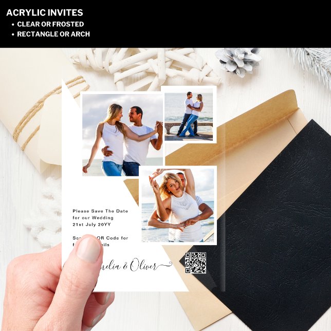 Invitations En Acrylique ACRYLIC Wedding Invite PHOTO Qr Code RSVP (Créateur téléchargé)