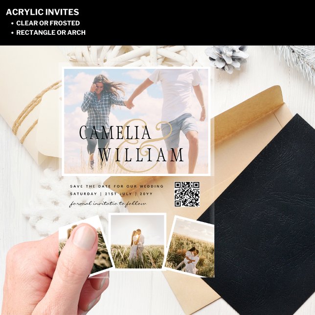 Invitations En Acrylique ACRYLIC Wedding Invite PHOTO Qr Code RSVP (Créateur téléchargé)